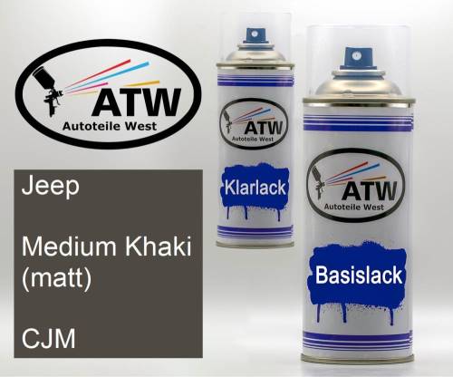 Jeep, Medium Khaki (matt), CJM: 400ml Sprühdose + 400ml Klarlack - Set, von ATW Autoteile West.